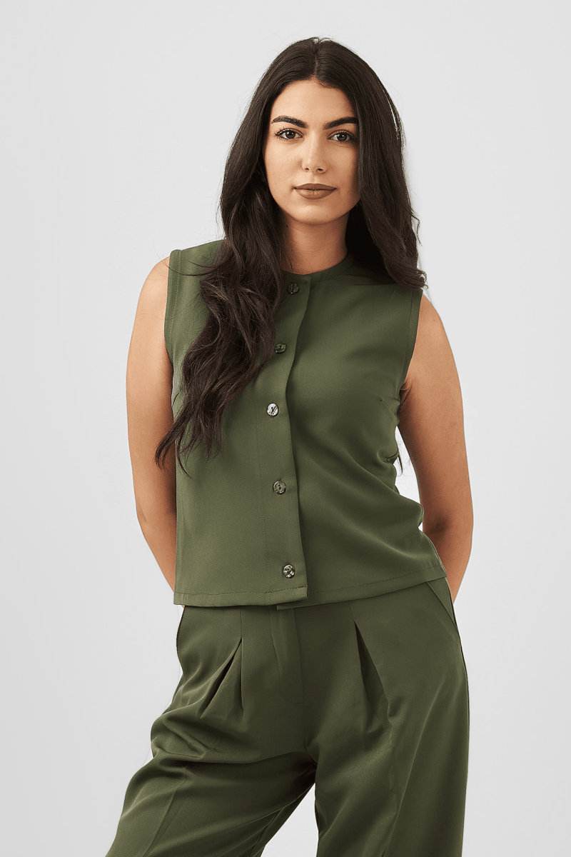 Structure Harmony Set (Top & Trouser) - Olive Green - Hushy Wear