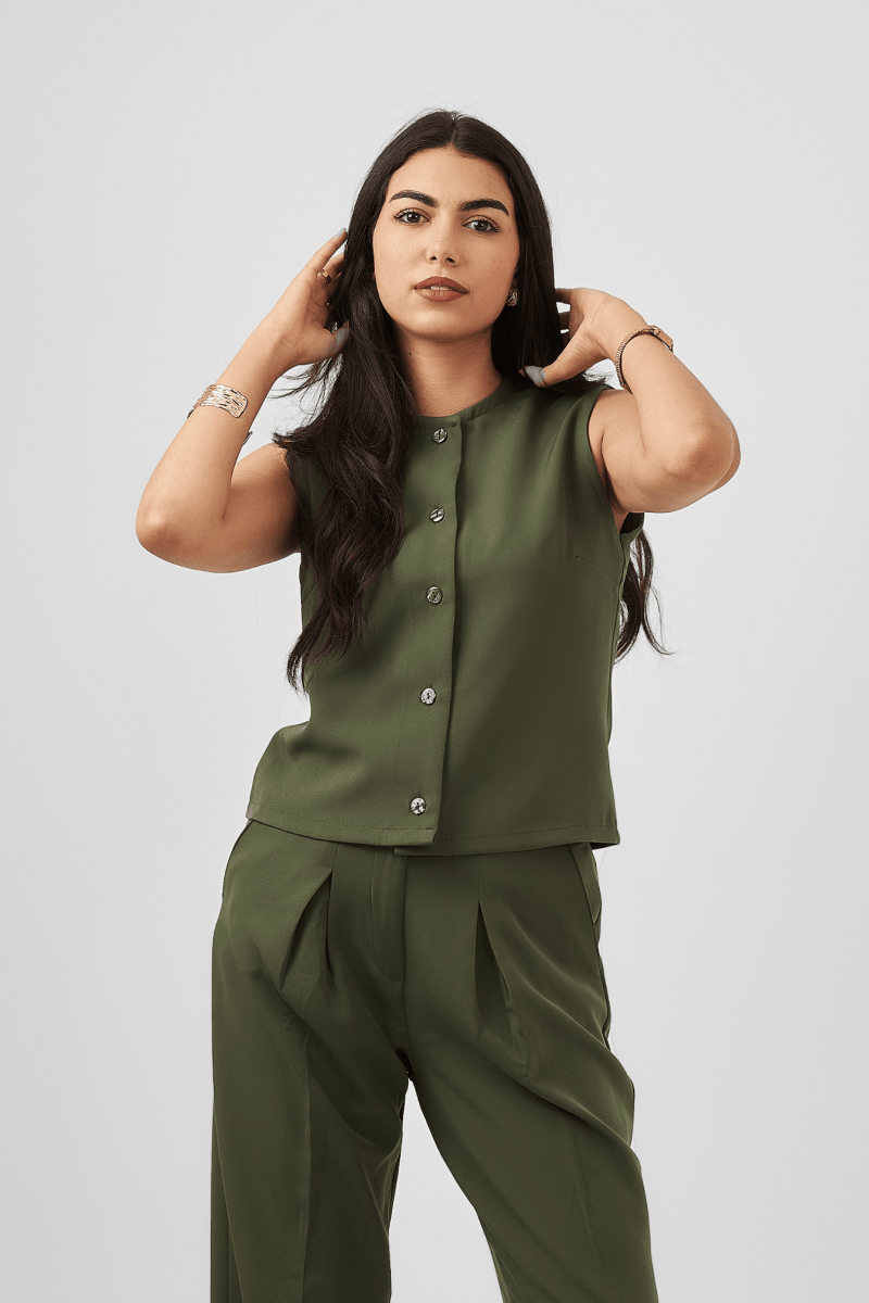 Structure Harmony Set (Top & Trouser) - Olive Green - Hushy Wear