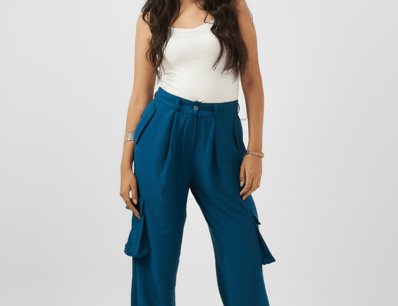 Teal Tie - Hem Cargo Trousers - Hushy Wear