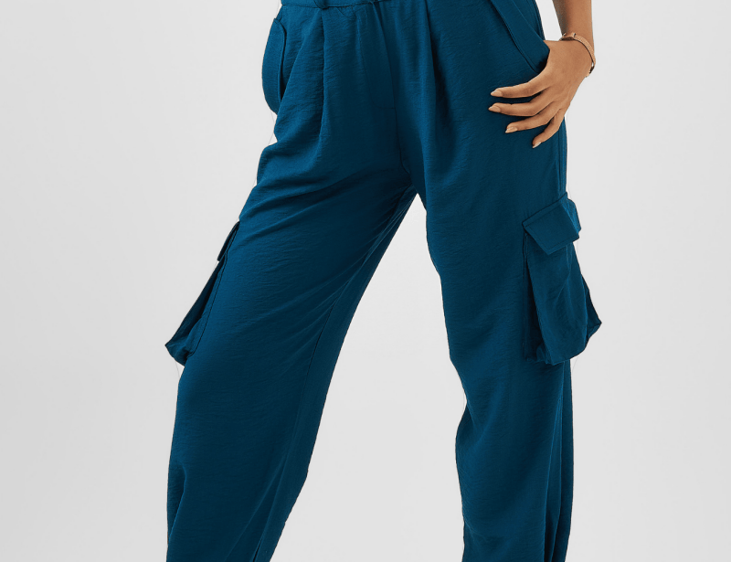 Teal Tie - Hem Cargo Trousers - Hushy Wear