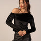 Velvet One Off Shoulder Tops - Black - Hushy Wear