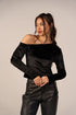 Velvet One Off Shoulder Tops - Black - Hushy Wear