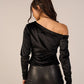 Velvet One Off Shoulder Tops - Black - Hushy Wear