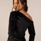 Velvet One Off Shoulder Tops - Black - Hushy Wear