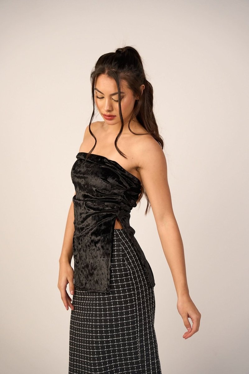 Velvet Strapless Tube Top - Black - Hushy Wear