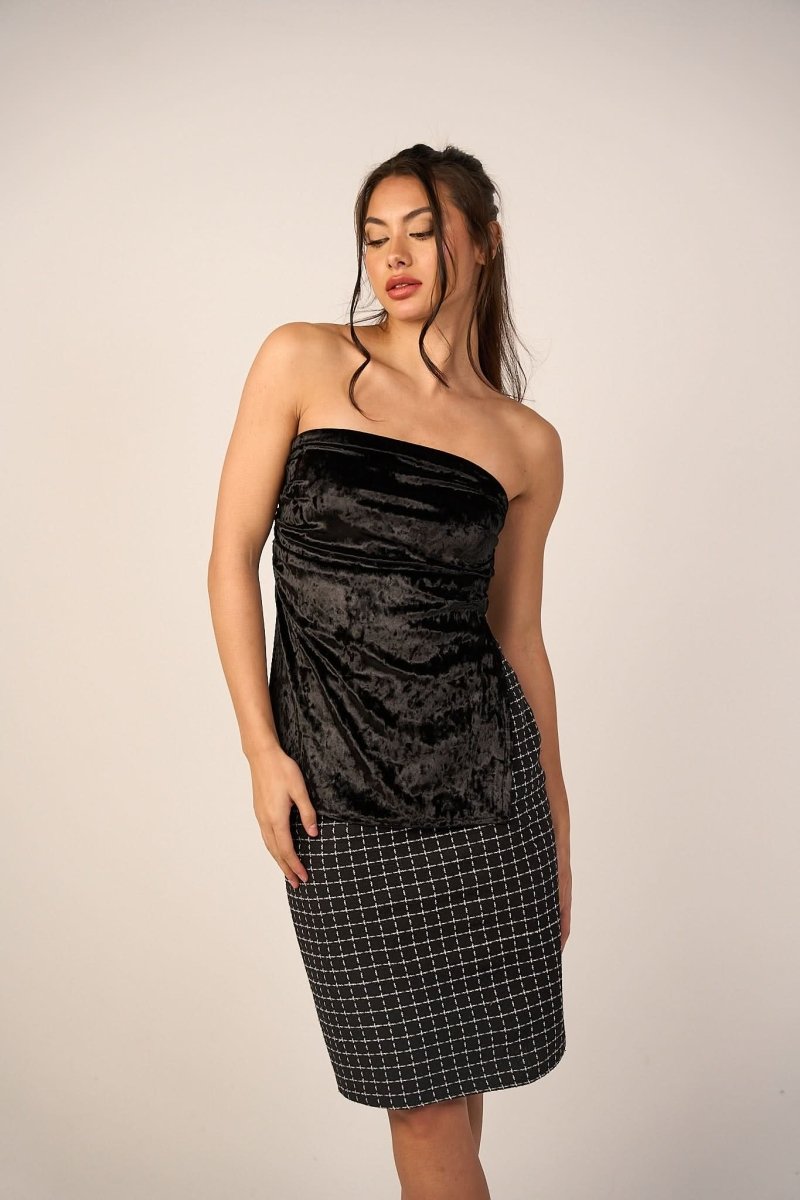 Velvet Strapless Tube Top - Black - Hushy Wear