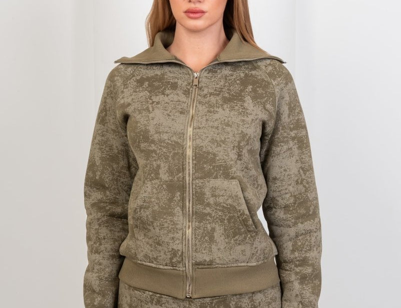 Vintage Wash Zip - Up Top – Olive - Hushy Wear