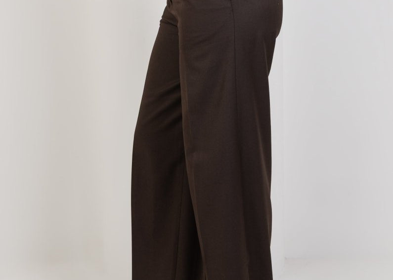 Wool High Waist Trouser - Brown - Hushy Wear